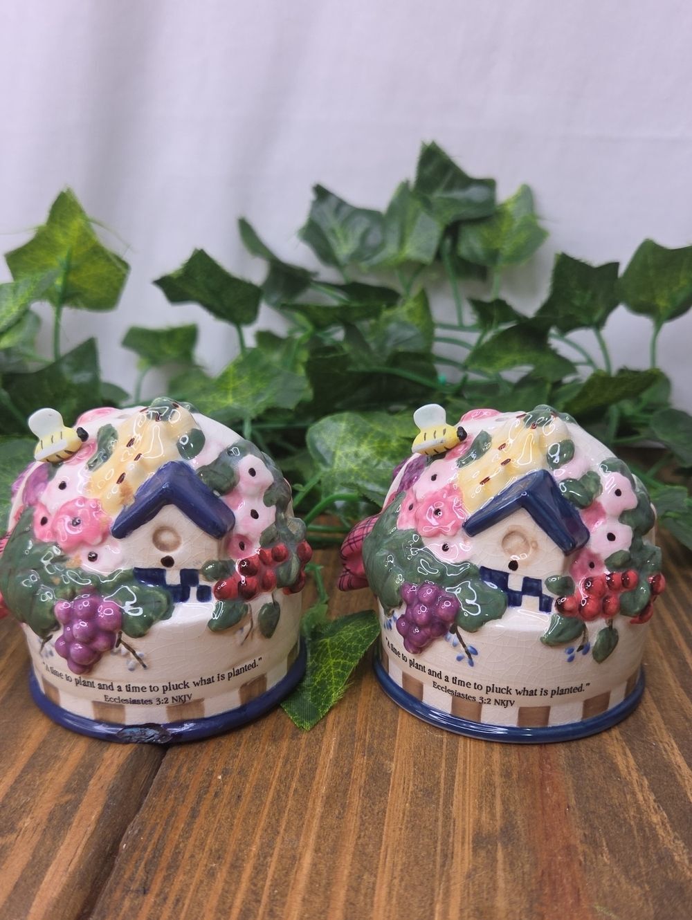 DaySpring. 2001 Handpainted Floral Birdhouse Salt & Pepper Shakers. So Cute!